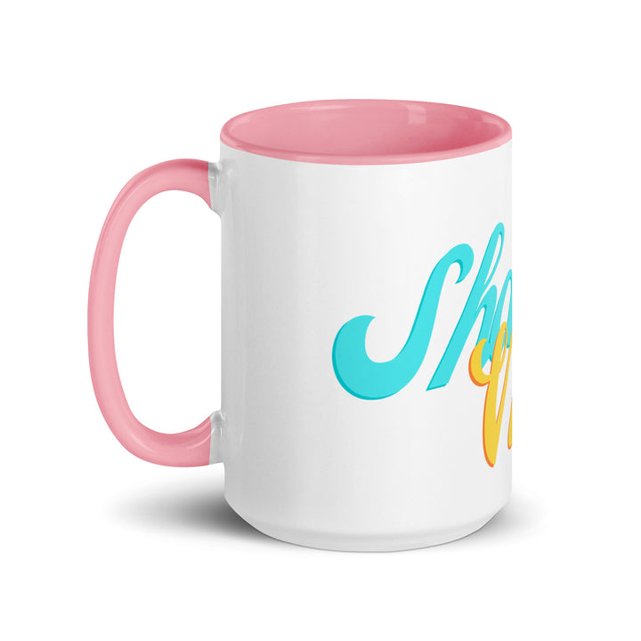 Shabbat Vibes Jewish pride mug with pink inside, 15 oz - left side view