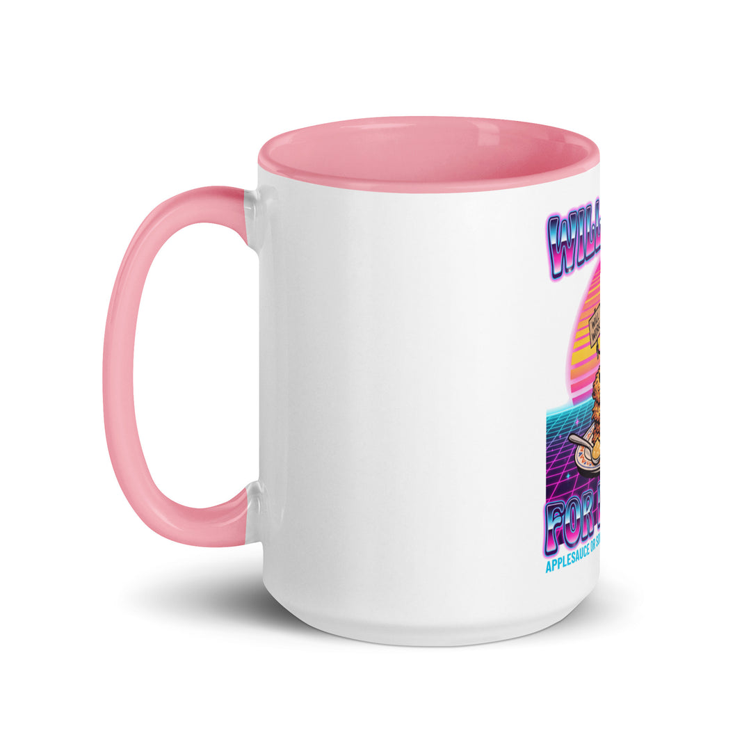 Will Work for Latkes 80s Jewish pride mug with pink inside, 15 oz - left side view