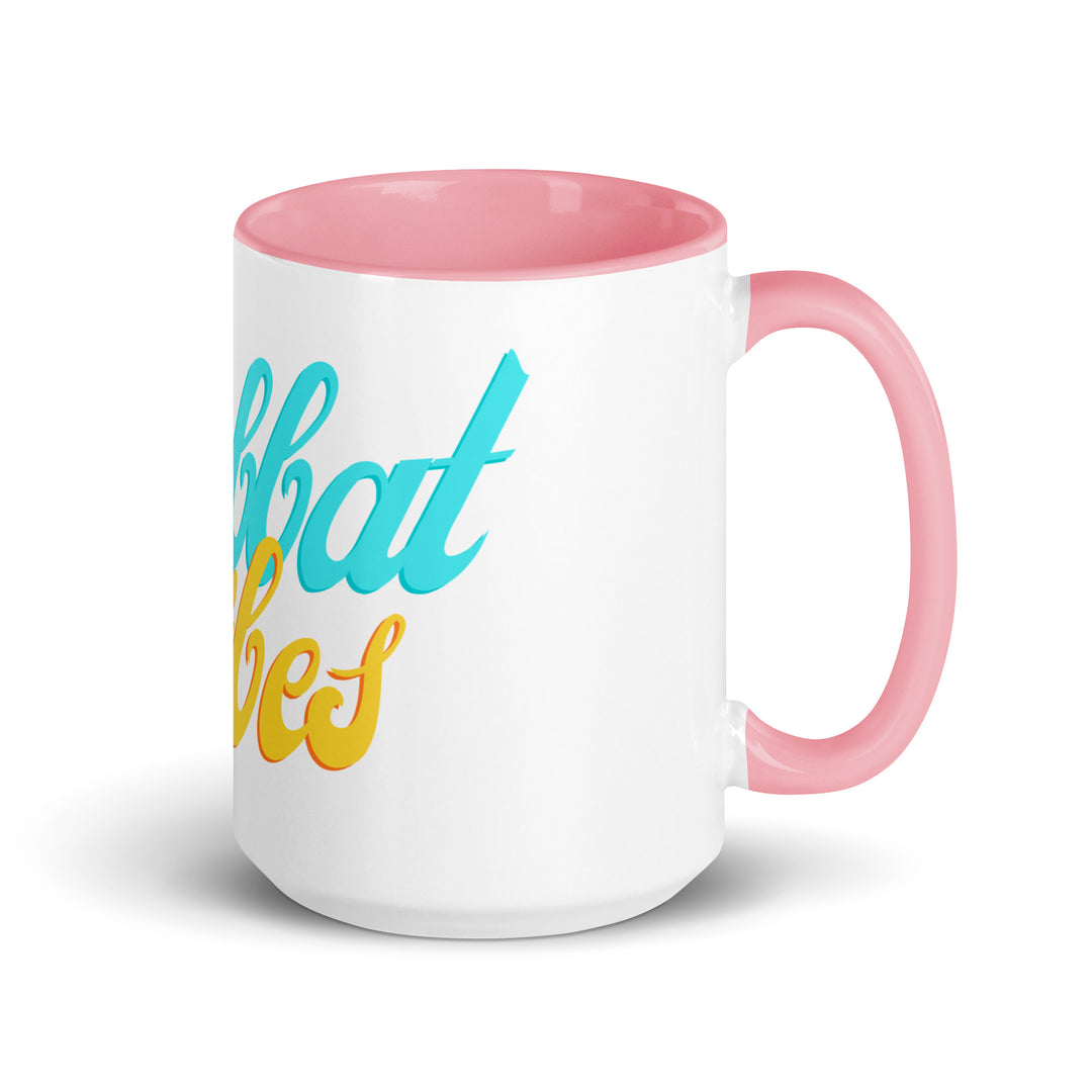 Shabbat Vibes Jewish pride mug with pink inside, 15 oz - right side view