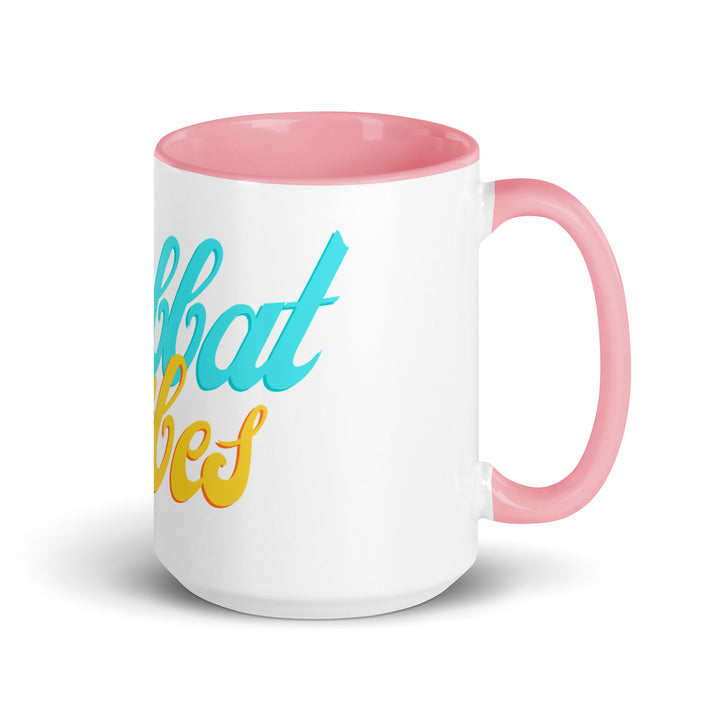 Shabbat Vibes Jewish pride mug with pink inside, 15 oz - right side view