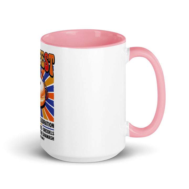 Jam Fest 8 Nights Jewish pride mug with pink inside, 15 oz - right side view