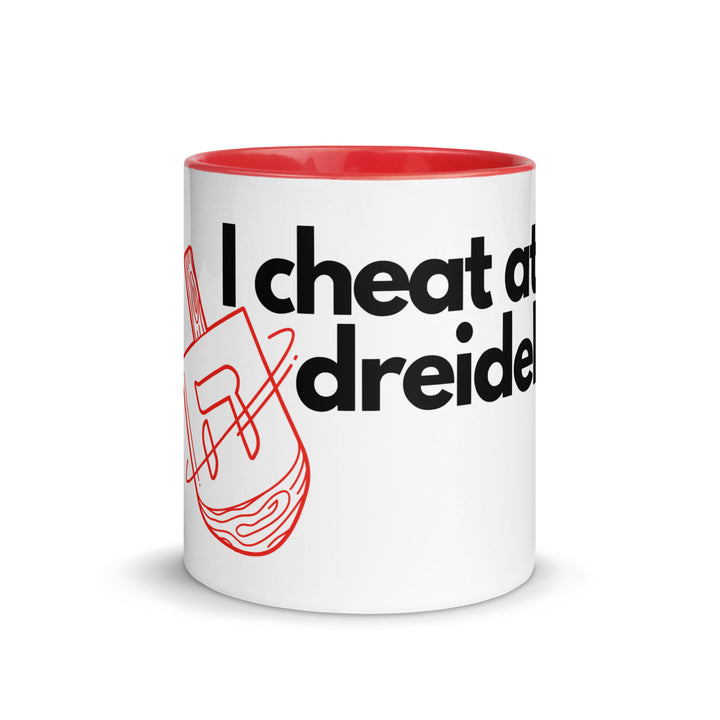 I Cheat At Dreidel Jewish pride mug with color inside - side view