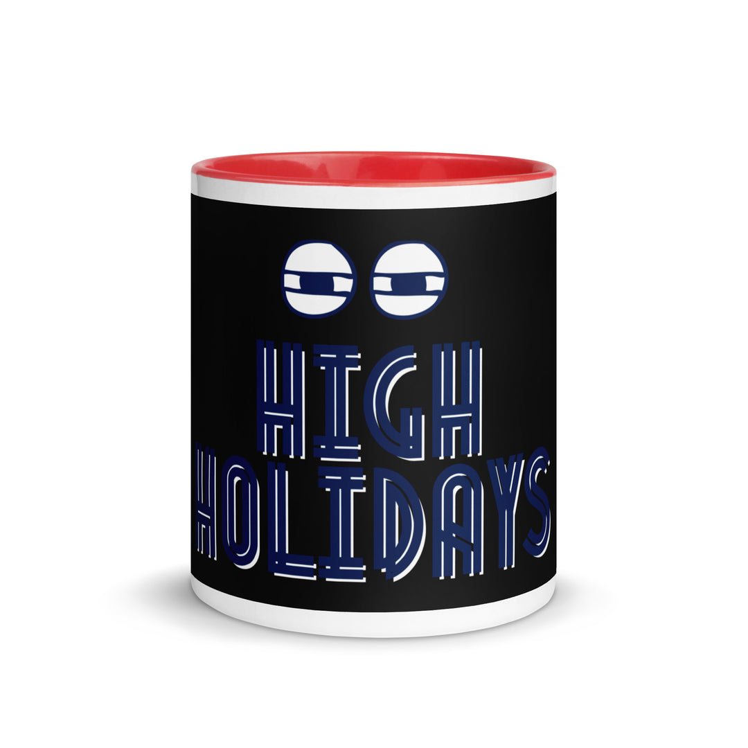 High Holidays Jewish pride mug with red inside, 11 oz - front view