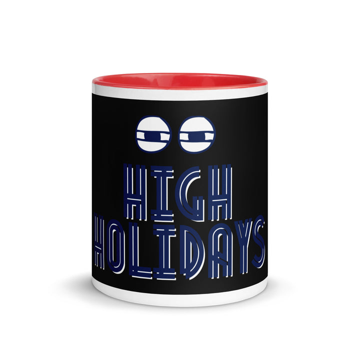 High Holidays Jewish pride mug with red inside, 11 oz - front view
