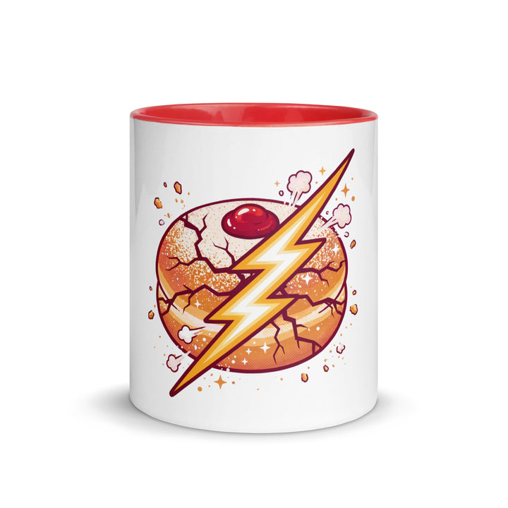 Sufganiyah Lightning Jewish pride mug with red inside, 11 oz - front view