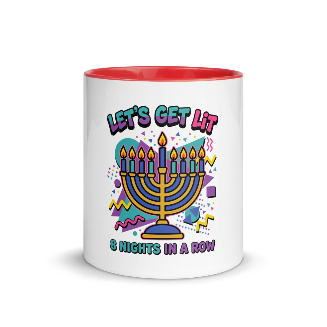 Lets Get Lit 90s Jewish pride mug with red inside, 11 oz - front view