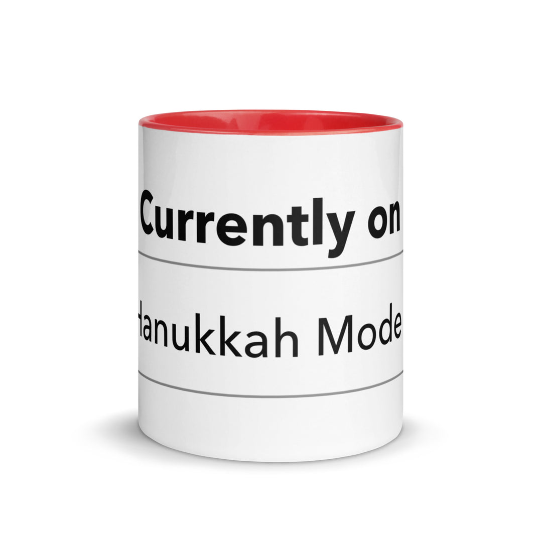 Hanukkah Mode Jewish pride mug with red inside, 11 oz - front view