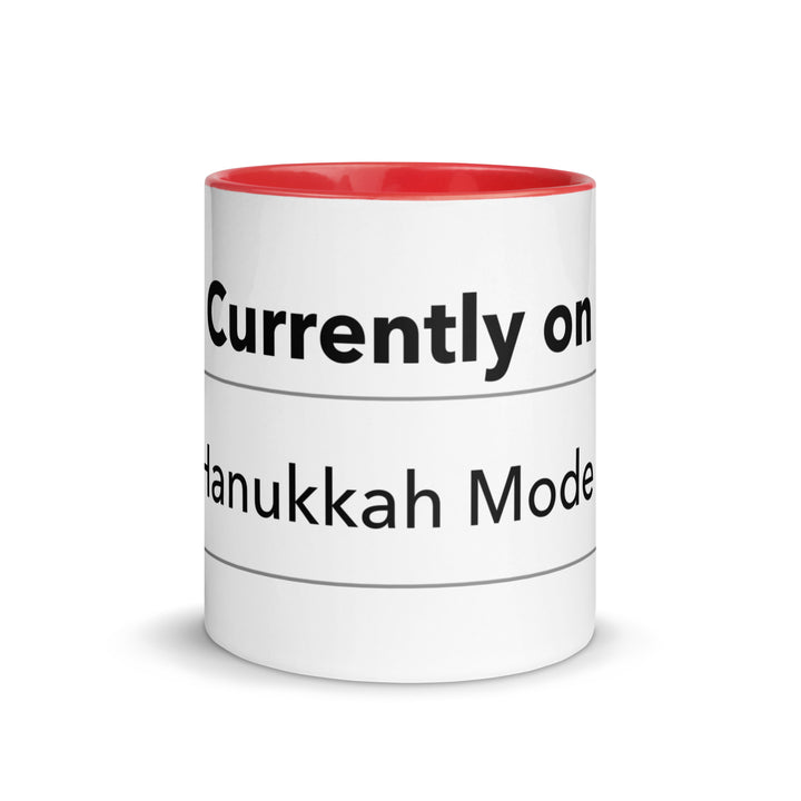 Hanukkah Mode Jewish pride mug with red inside, 11 oz - front view