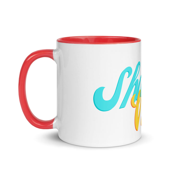 Shabbat Vibes Jewish pride mug with red inside, 11 oz - left side view