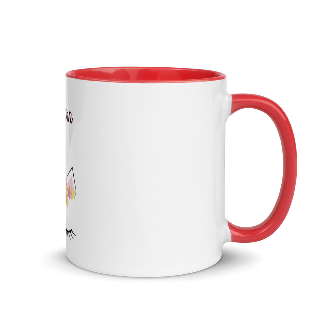 Jewnicorn Jewish pride mug with color inside in Red - back view