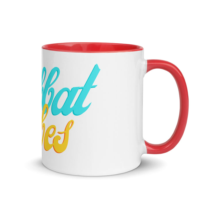 Shabbat Vibes Jewish pride mug with red inside, 11 oz - right side view