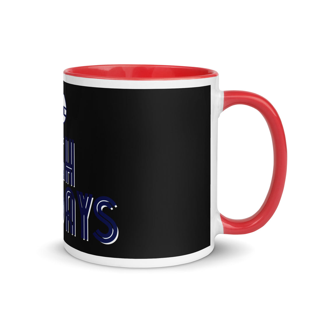 High Holidays Jewish pride mug with red inside, 11 oz - right side view