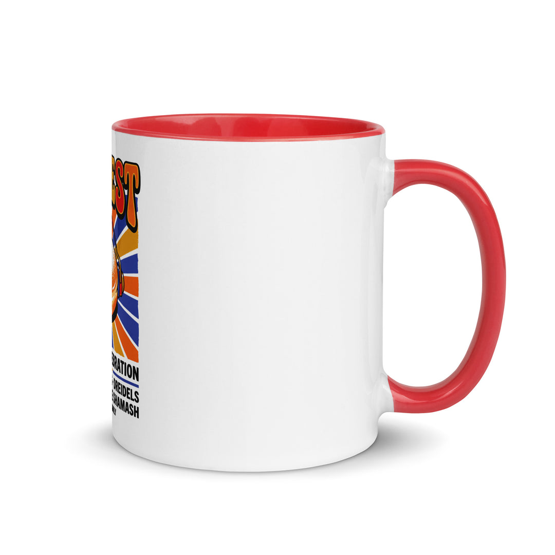 Jam Fest 8 Nights Jewish pride mug with red inside, 11 oz - right side view