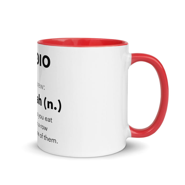 Learn Hebrew Sufganiyah Jewish pride mug with red inside, 11 oz - right side view