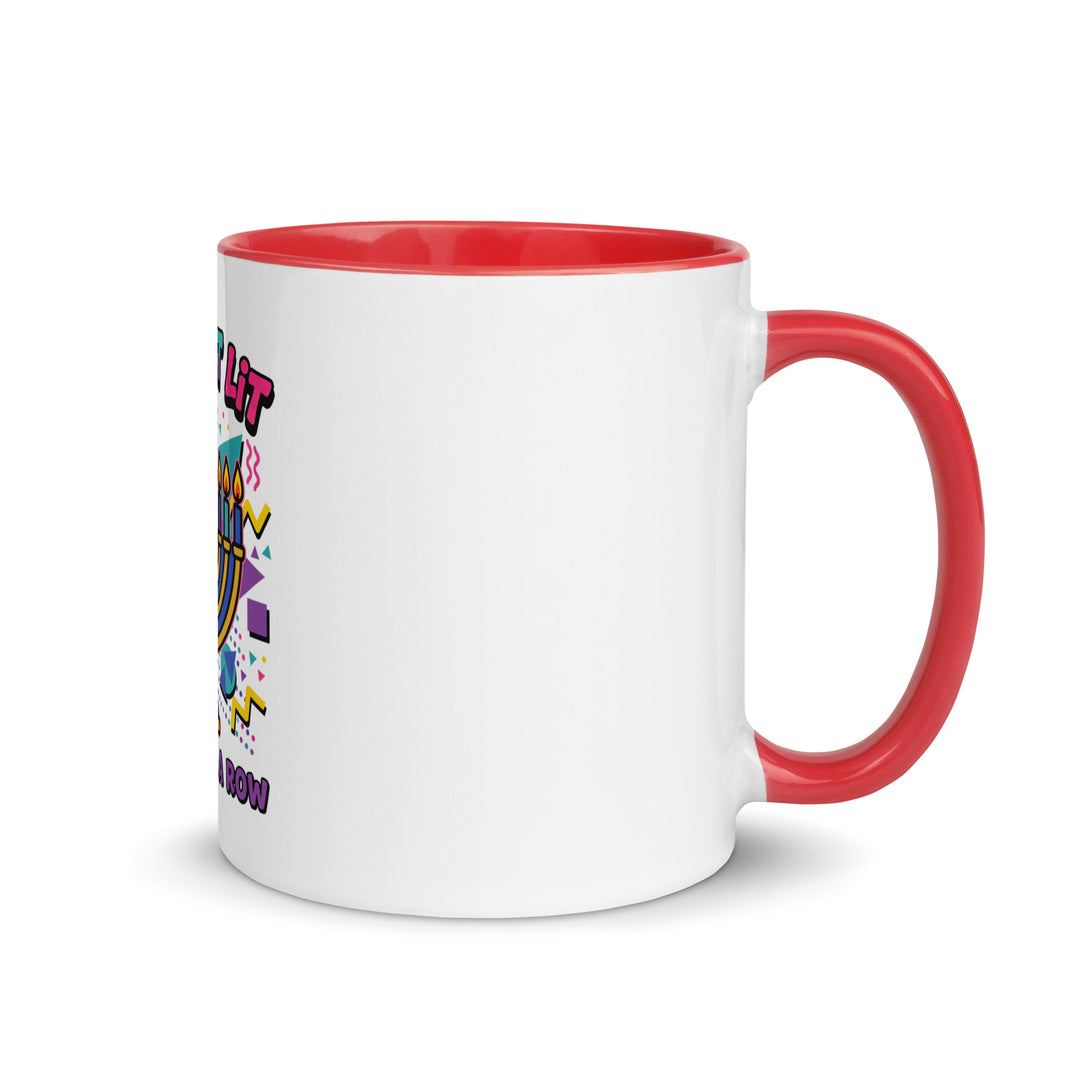 Lets Get Lit 90s Jewish pride mug with red inside, 11 oz - right side view