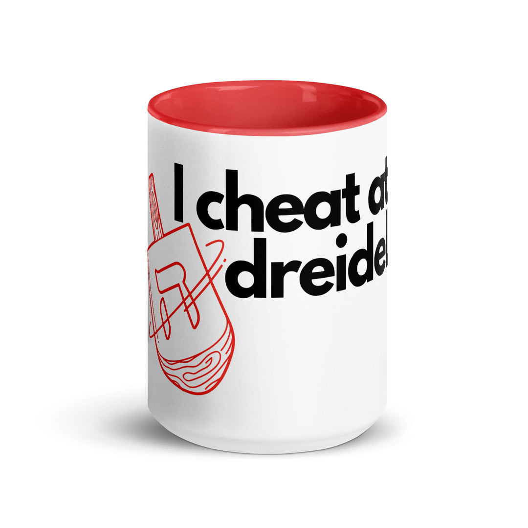 I Cheat At Dreidel Jewish pride mug with color inside - back view