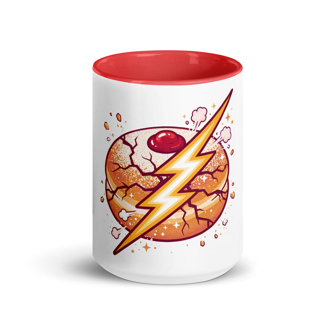 Sufganiyah Lightning Jewish pride mug with red inside, 15 oz - front view