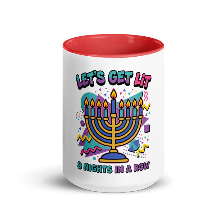 Lets Get Lit 90s Jewish pride mug with red inside, 15 oz - front view