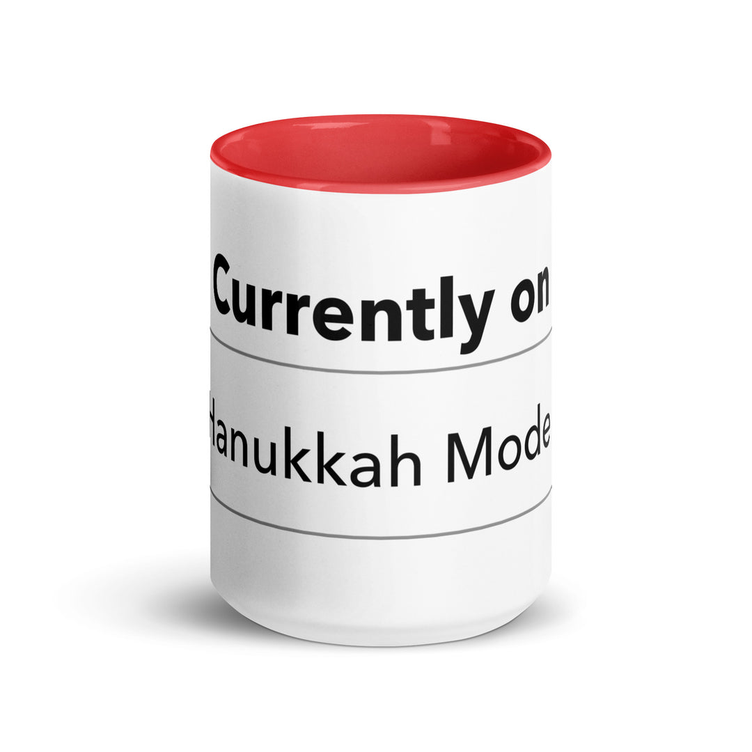 Hanukkah Mode Jewish pride mug with red inside, 15 oz - front view