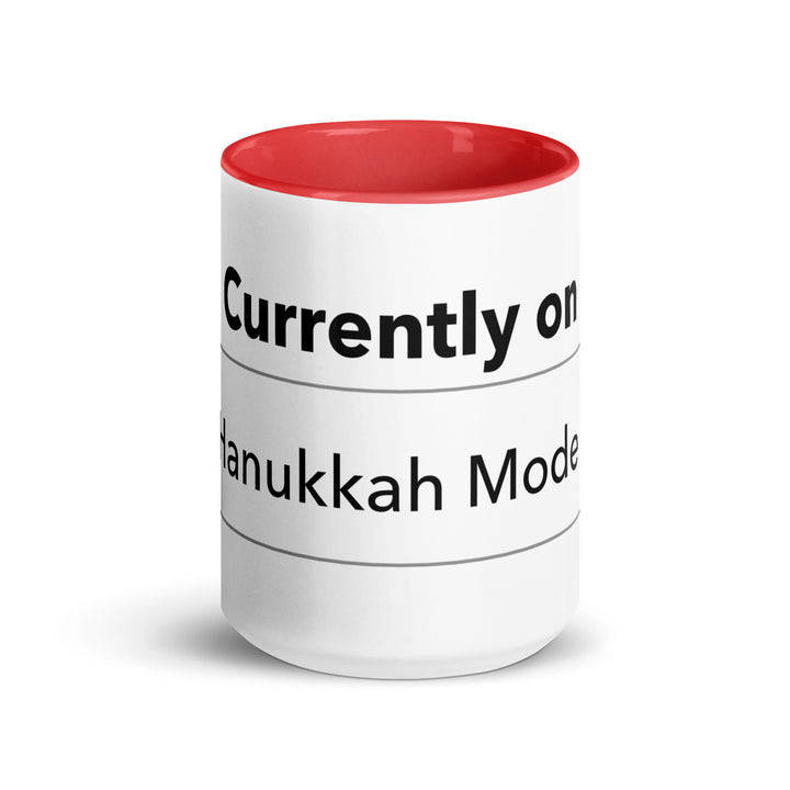Hanukkah Mode Jewish pride mug with red inside, 15 oz - front view