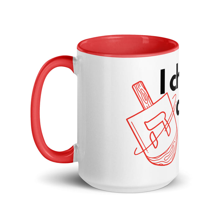I Cheat At Dreidel Jewish pride mug with color inside - detail view