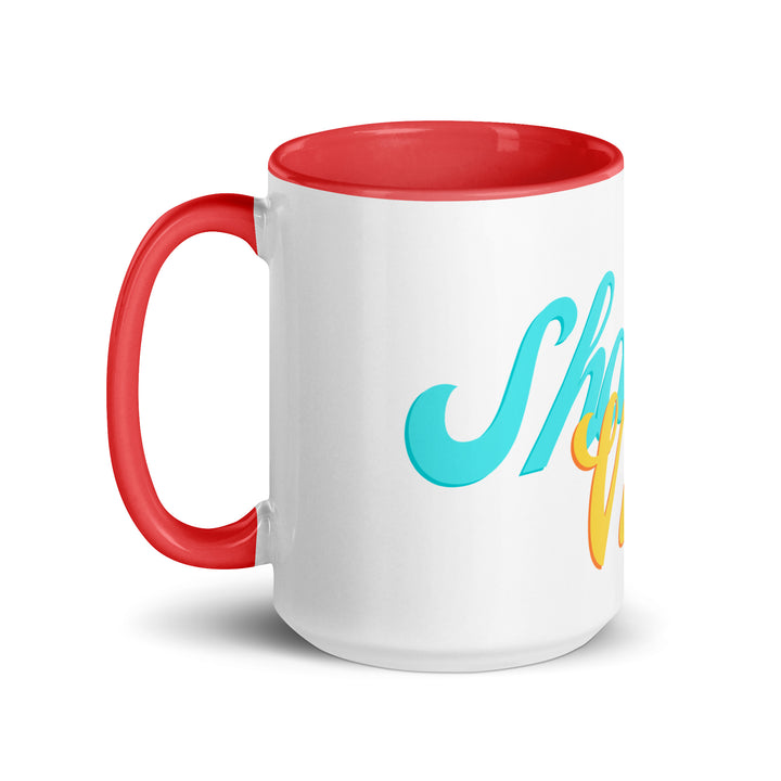 Shabbat Vibes Jewish pride mug with red inside, 15 oz - left side view