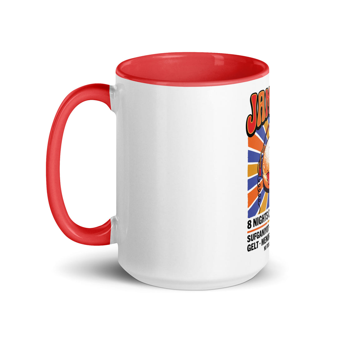 Jam Fest 8 Nights Jewish pride mug with red inside, 15 oz - left side view