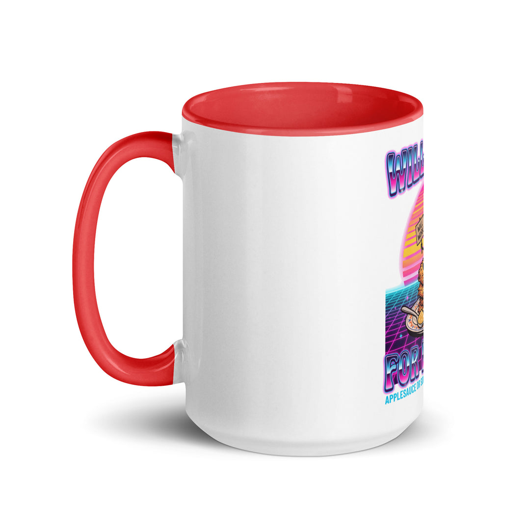 Will Work for Latkes 80s Jewish pride mug with red inside, 15 oz - left side view