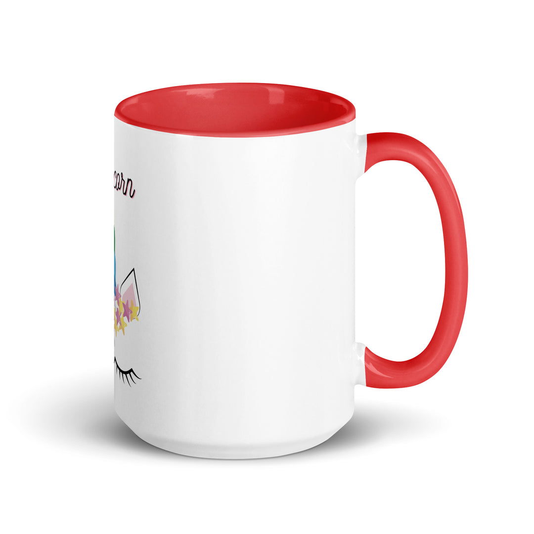 Jewnicorn Jewish pride mug with color inside in Red - flat lay