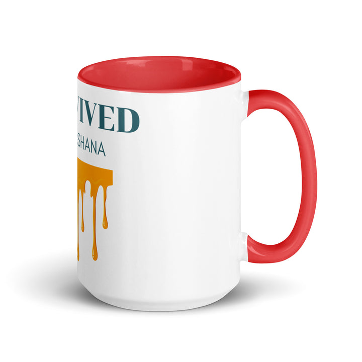 I Survived Rosh HaShana Jewish pride mug with color inside in Red - folded view