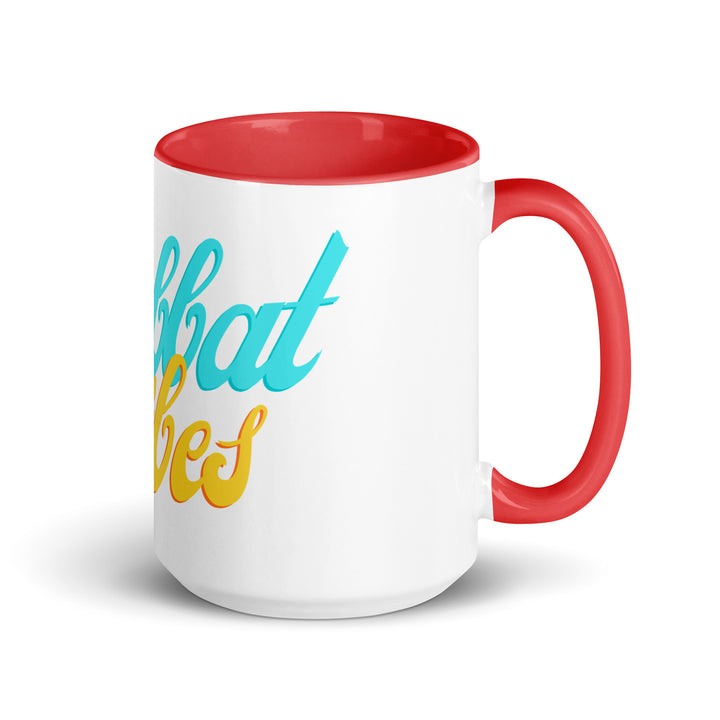 Shabbat Vibes Jewish pride mug with red inside, 15 oz - right side view