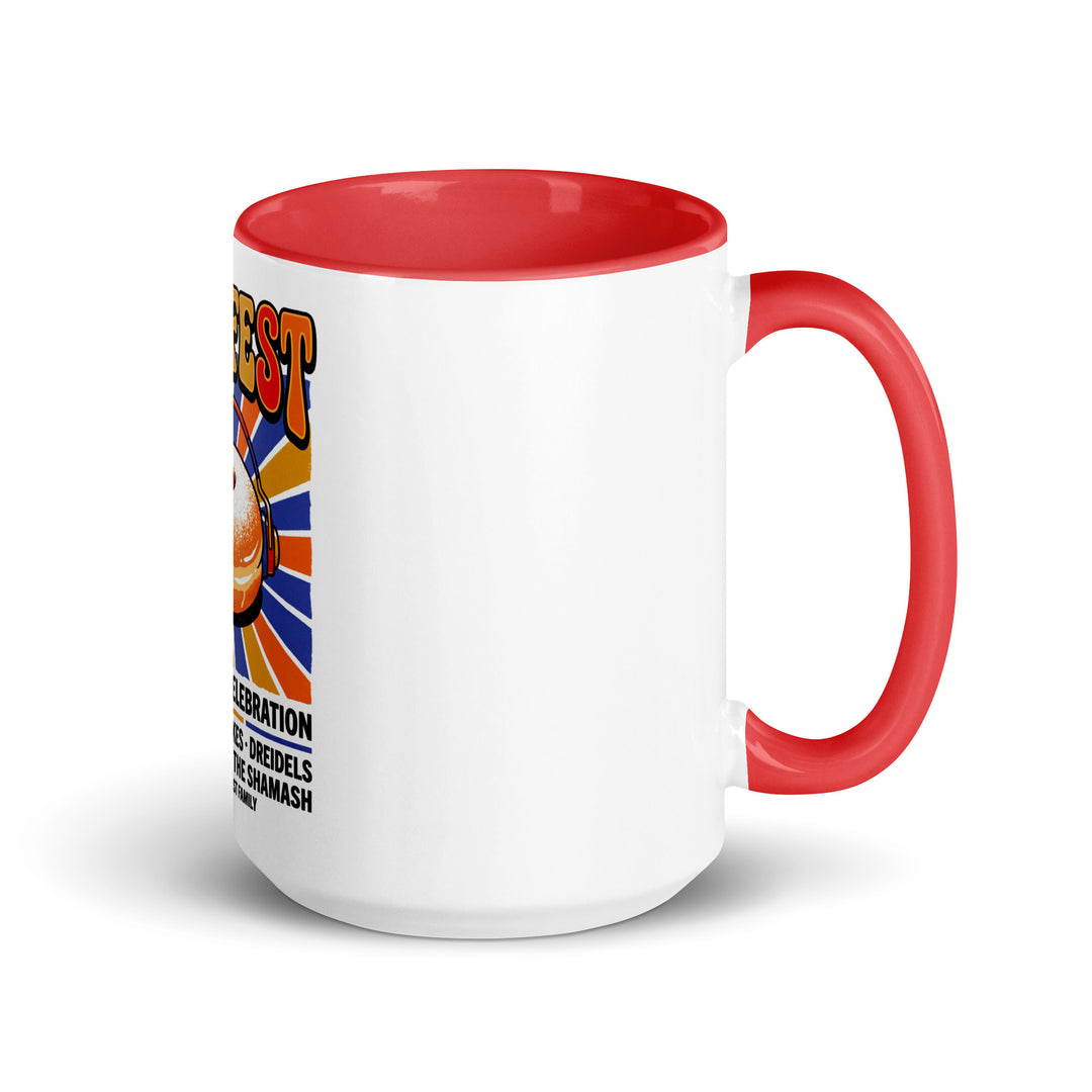 Jam Fest 8 Nights Jewish pride mug with red inside, 15 oz - right side view