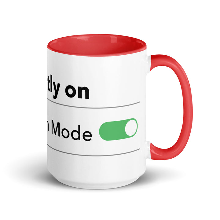 Hanukkah Mode Jewish pride mug with red inside, 15 oz - right side view