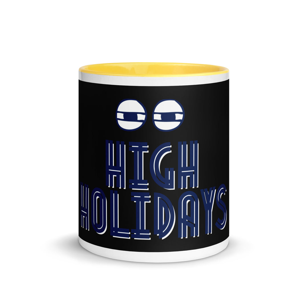 High Holidays Jewish pride mug with yellow inside, 11 oz - front view