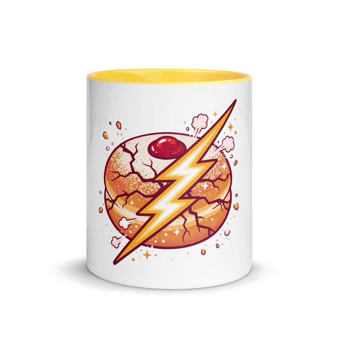Sufganiyah Lightning Jewish pride mug with yellow inside, 11 oz - front view