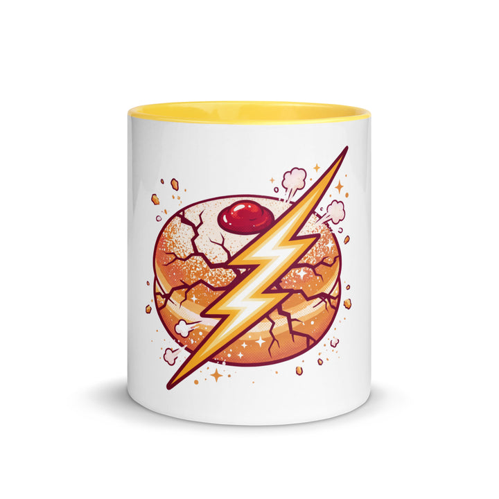 Sufganiyah Lightning Jewish pride mug with yellow inside, 11 oz - front view