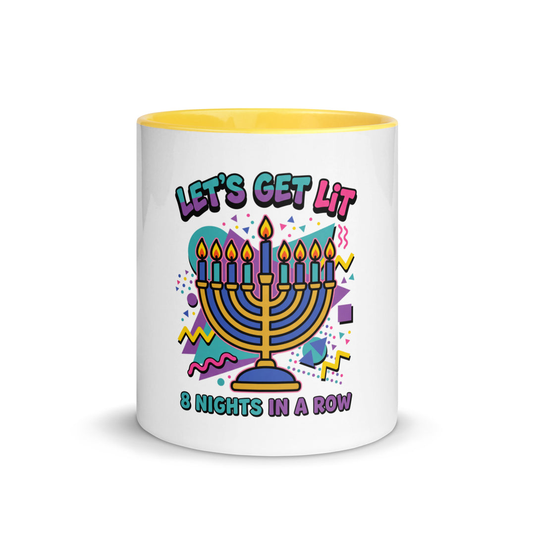Lets Get Lit 90s Jewish pride mug with yellow inside, 11 oz - front view