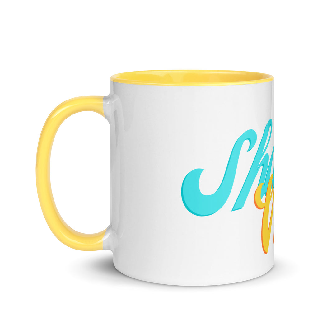 Shabbat Vibes Jewish pride mug with yellow inside, 11 oz - left side view