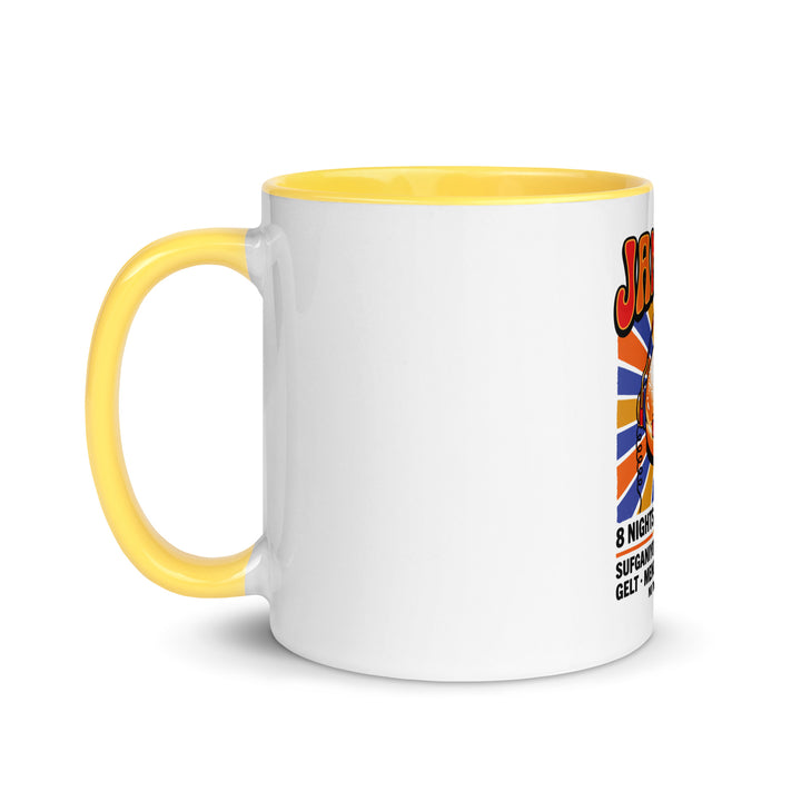 Jam Fest 8 Nights Jewish pride mug with yellow inside, 11 oz - left side view
