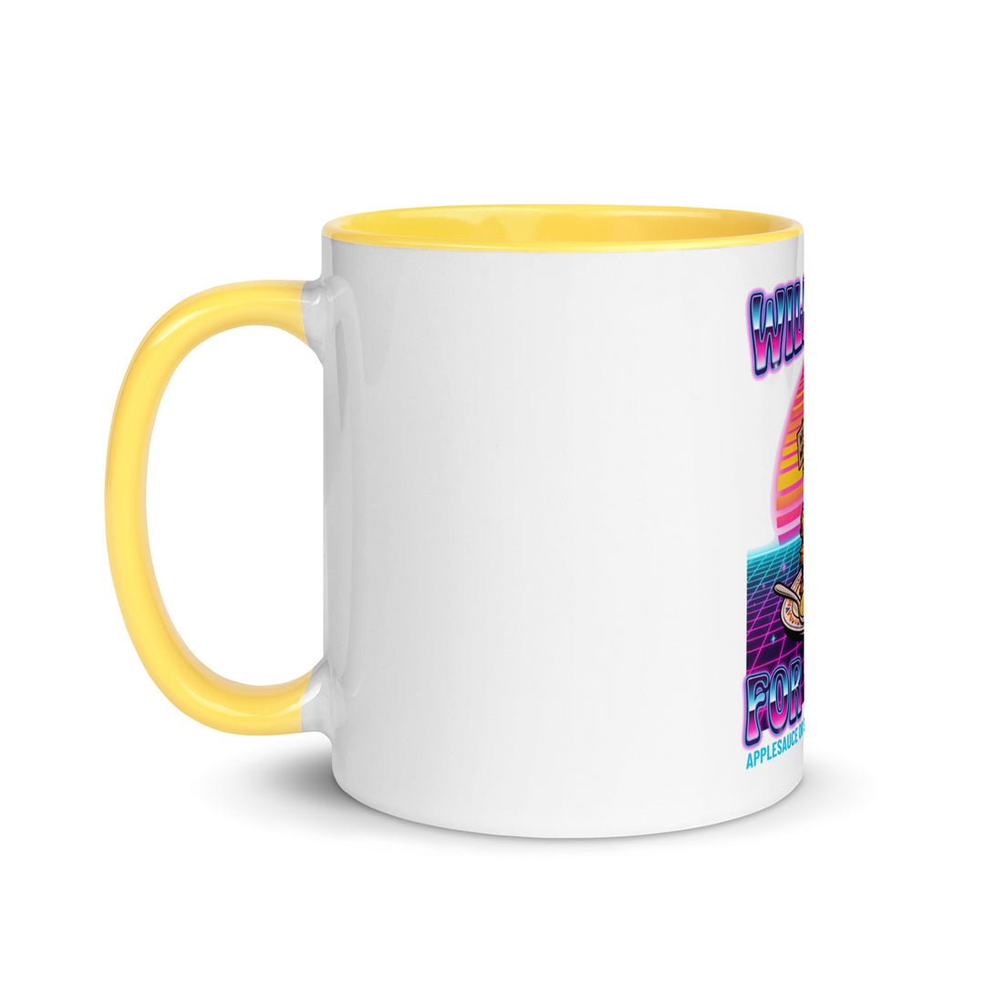 Will Work for Latkes 80s Jewish pride mug with yellow inside, 11 oz - left side view