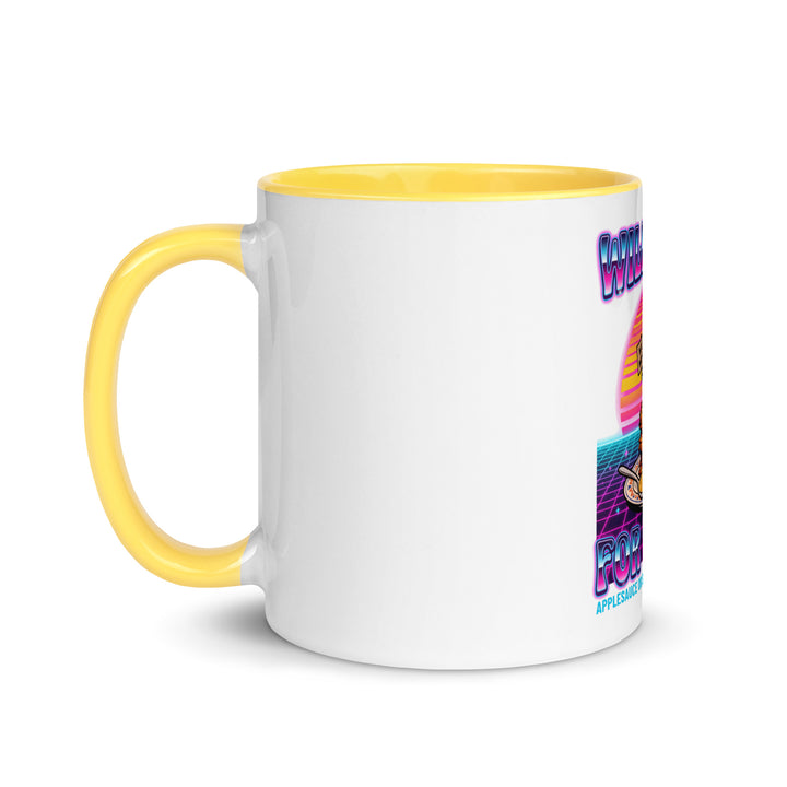 Will Work for Latkes 80s Jewish pride mug with yellow inside, 11 oz - left side view