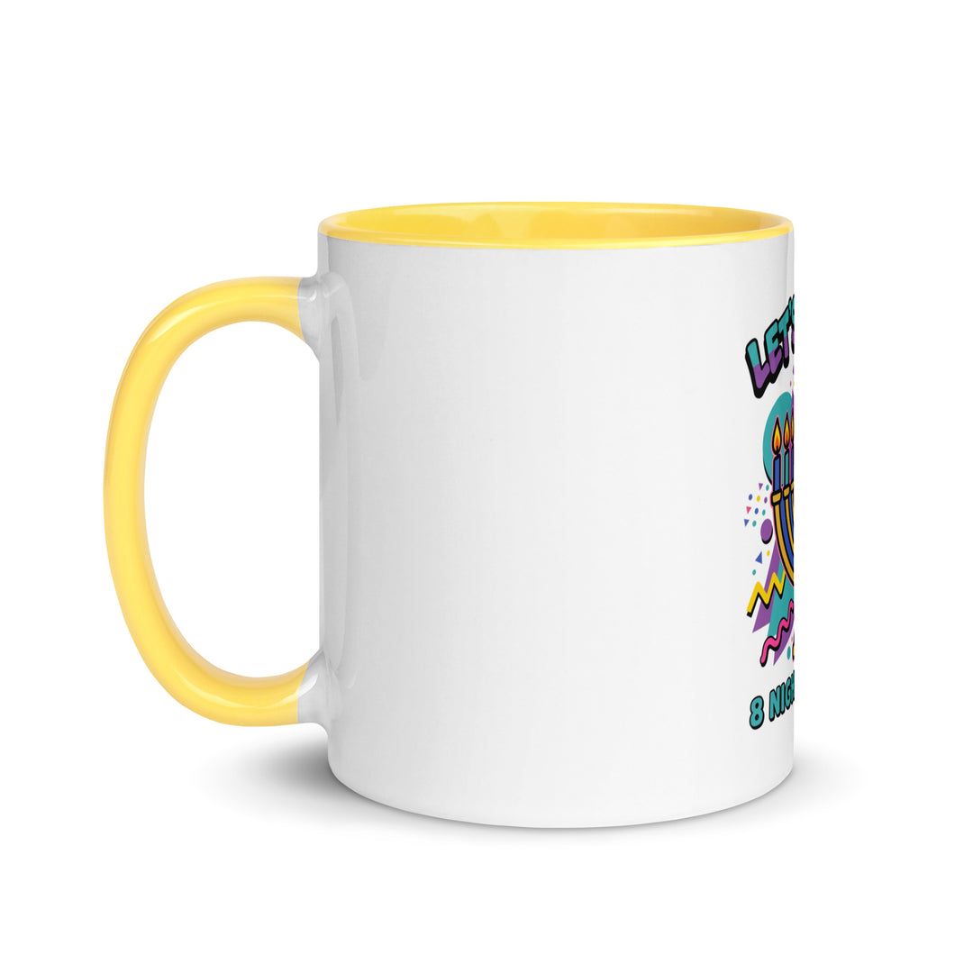 Lets Get Lit 90s Jewish pride mug with yellow inside, 11 oz - left side view