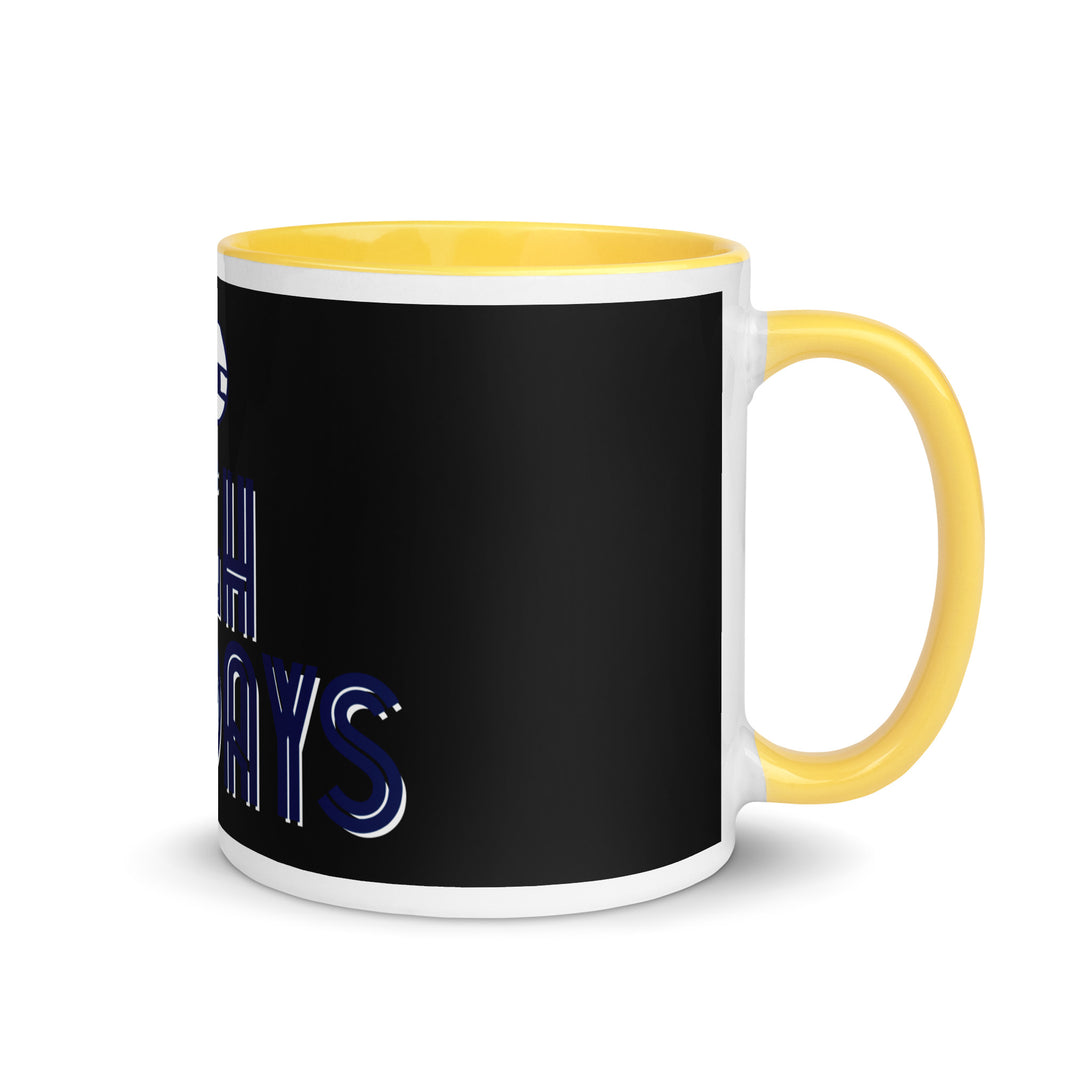 High Holidays Jewish pride mug with yellow inside, 11 oz - right side view