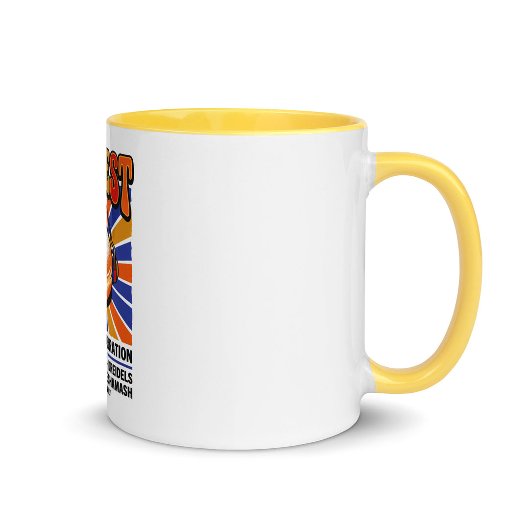 Jam Fest 8 Nights Jewish pride mug with yellow inside, 11 oz - right side view