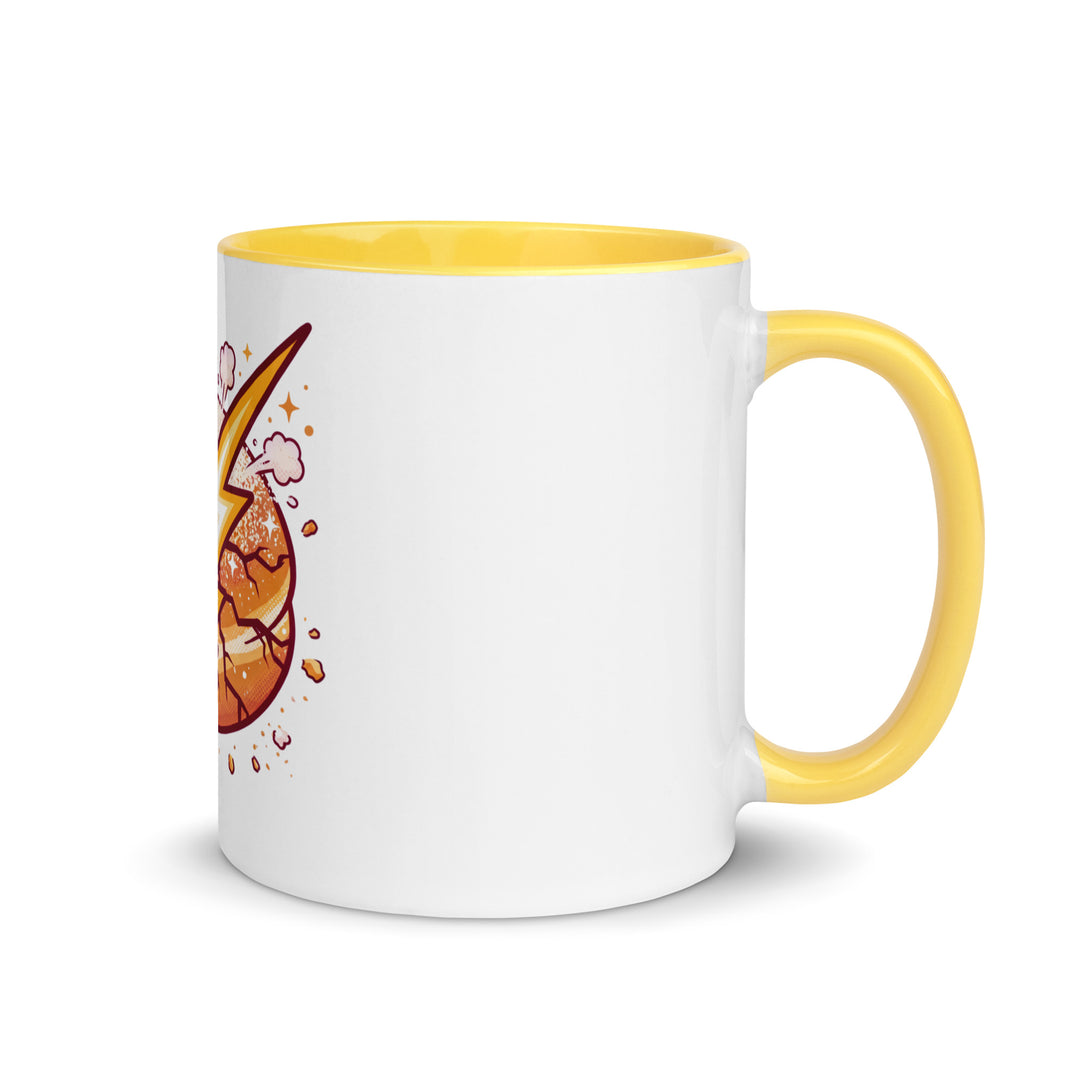 Sufganiyah Lightning Jewish pride mug with yellow inside, 11 oz - right side view