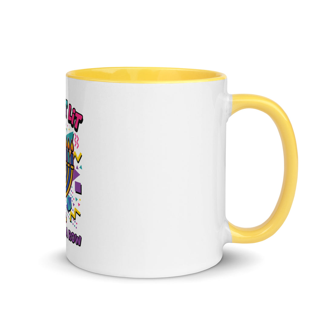 Lets Get Lit 90s Jewish pride mug with yellow inside, 11 oz - right side view