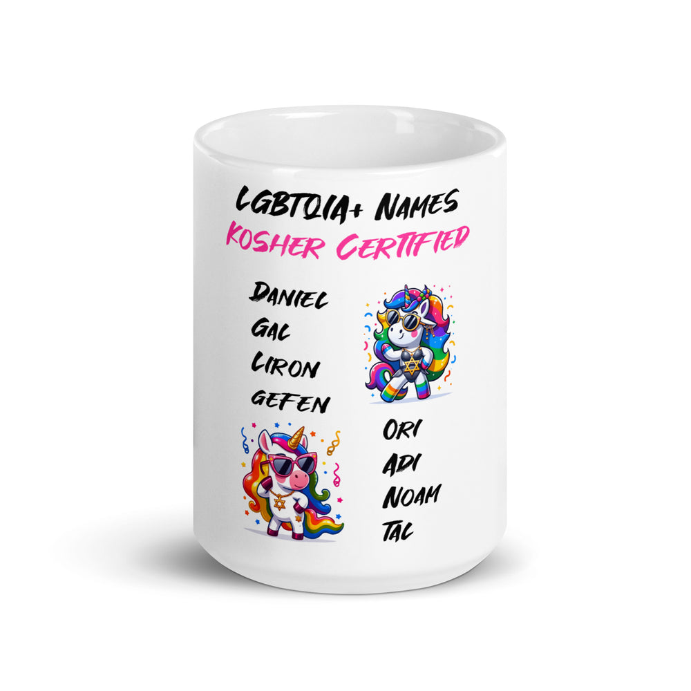 Kosher Certified Names Jewish pride mug - lifestyle shot