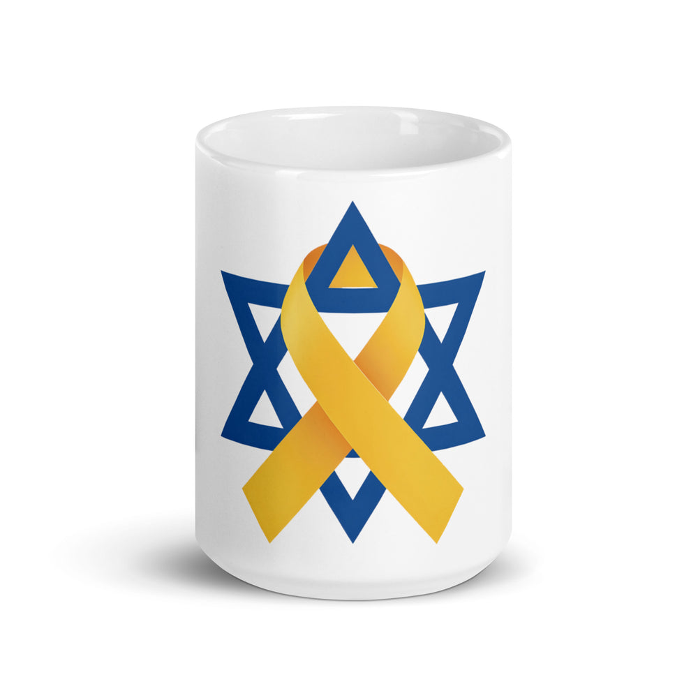 Star of David Yellow Ribbon Jewish pride mug - lifestyle shot