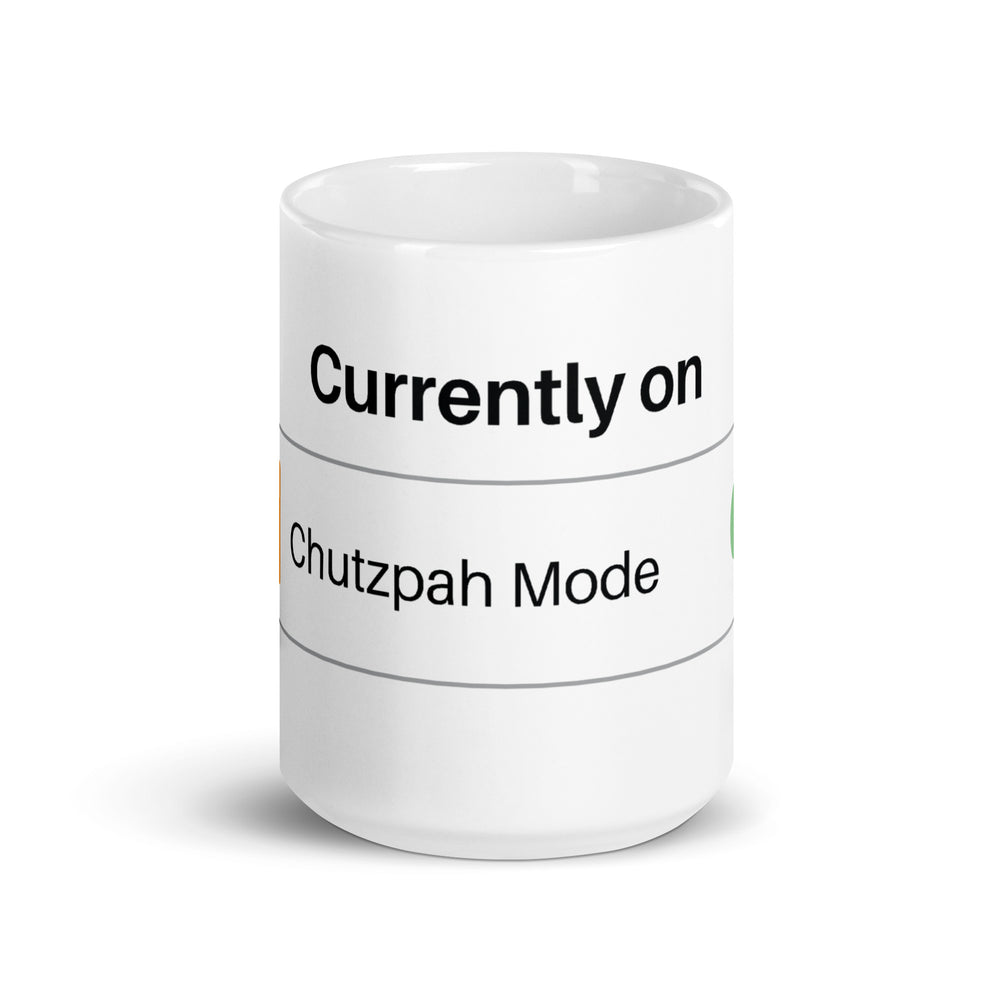 Chutzpah Mode Jewish pride mug - lifestyle shot