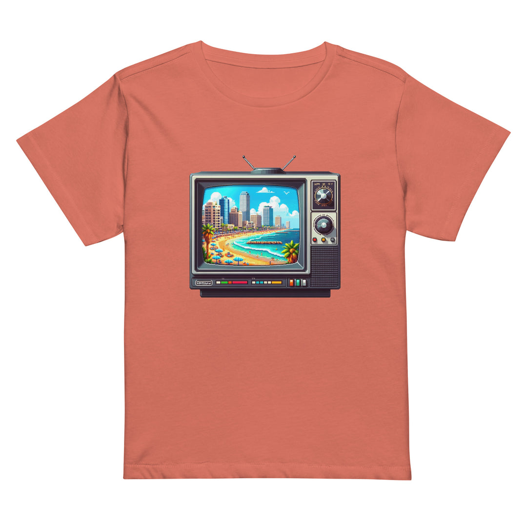 Women’s High Waisted T-Shirt | 16Bit Tel Aviv Beach